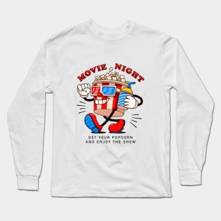 Movie night. Popcorn cartoon mascot will watch the movie Long Sleeve T-Shirt